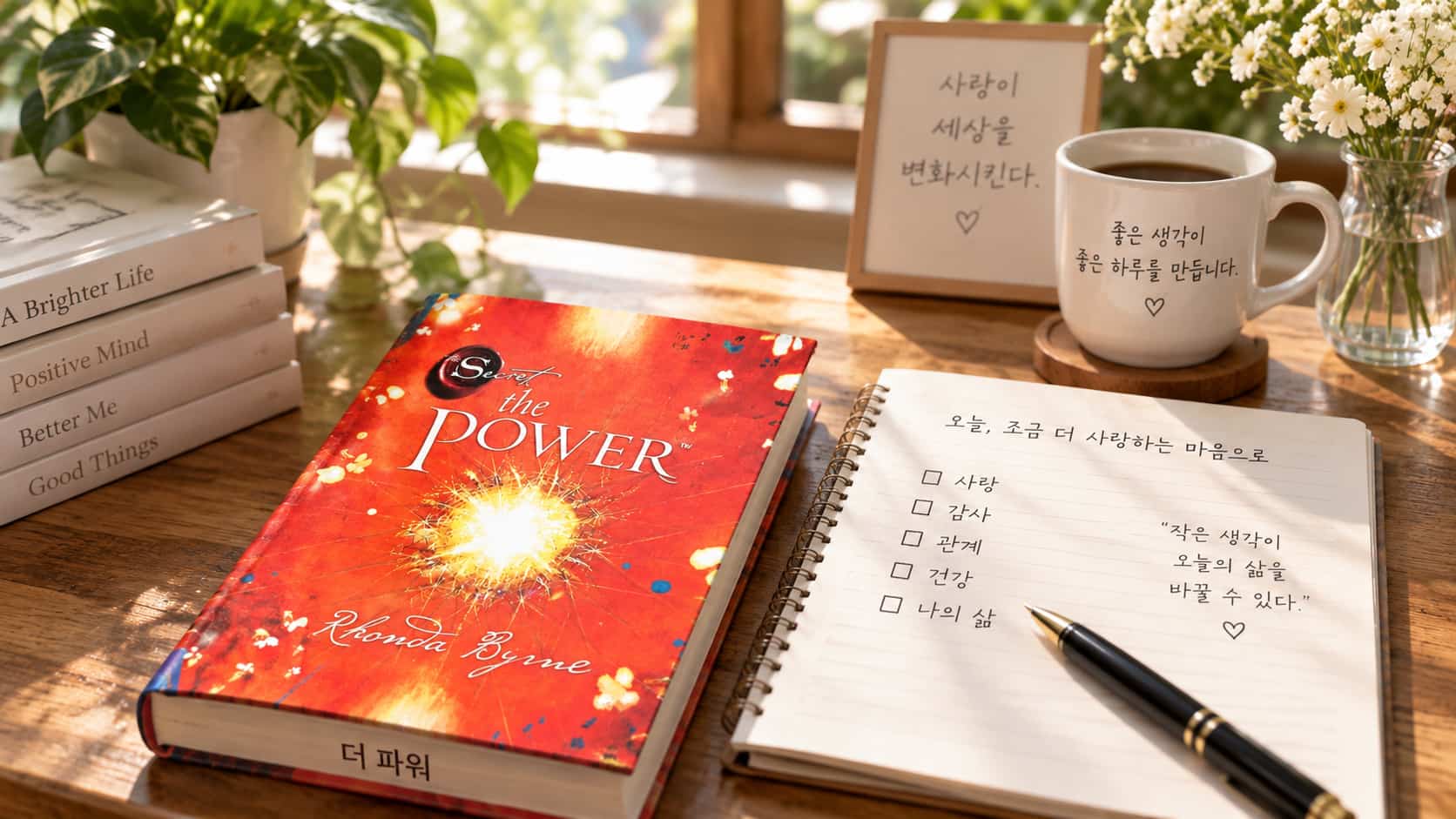 《더 파워》의 사랑과 감사, 인간관계를 생각하며 책을 읽는 장면