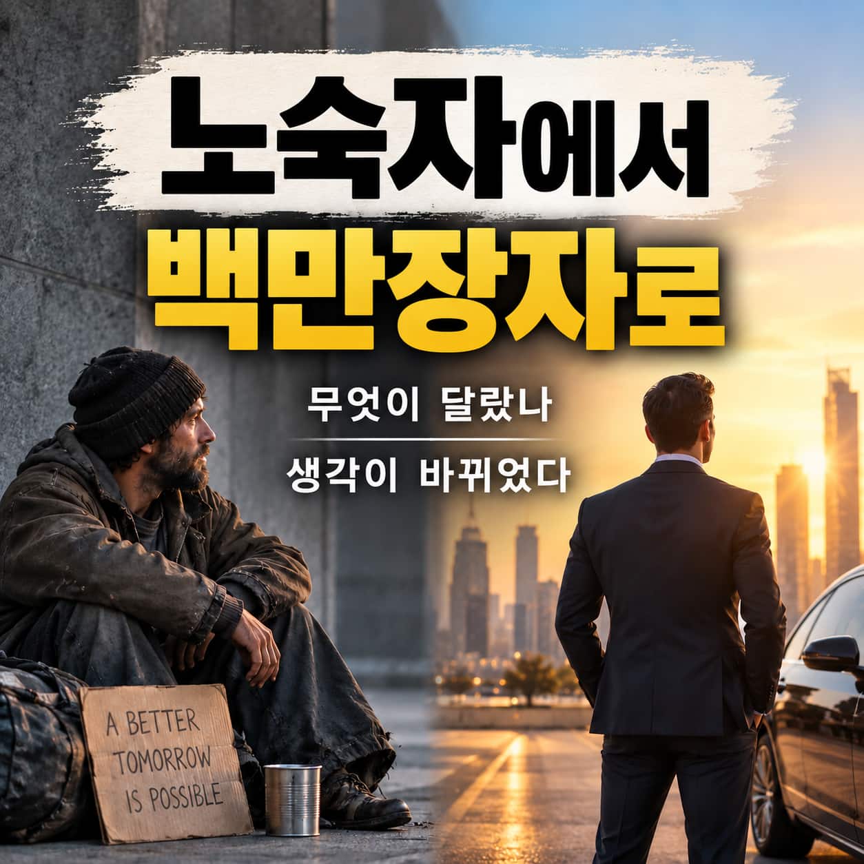 노숙자에서 백만장자로 책과 안드레스 피라의 성공 메시지를 상징하는 이미지
